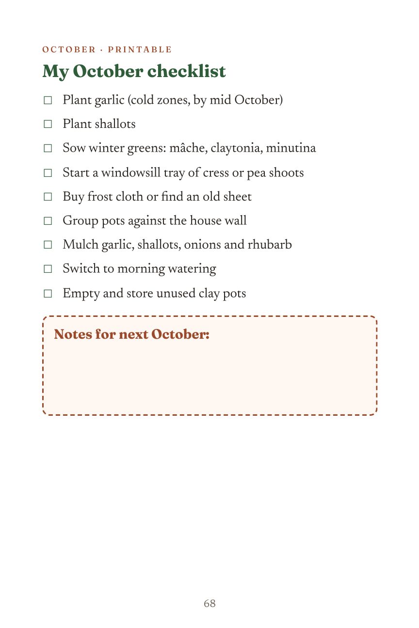 Printable October checklist