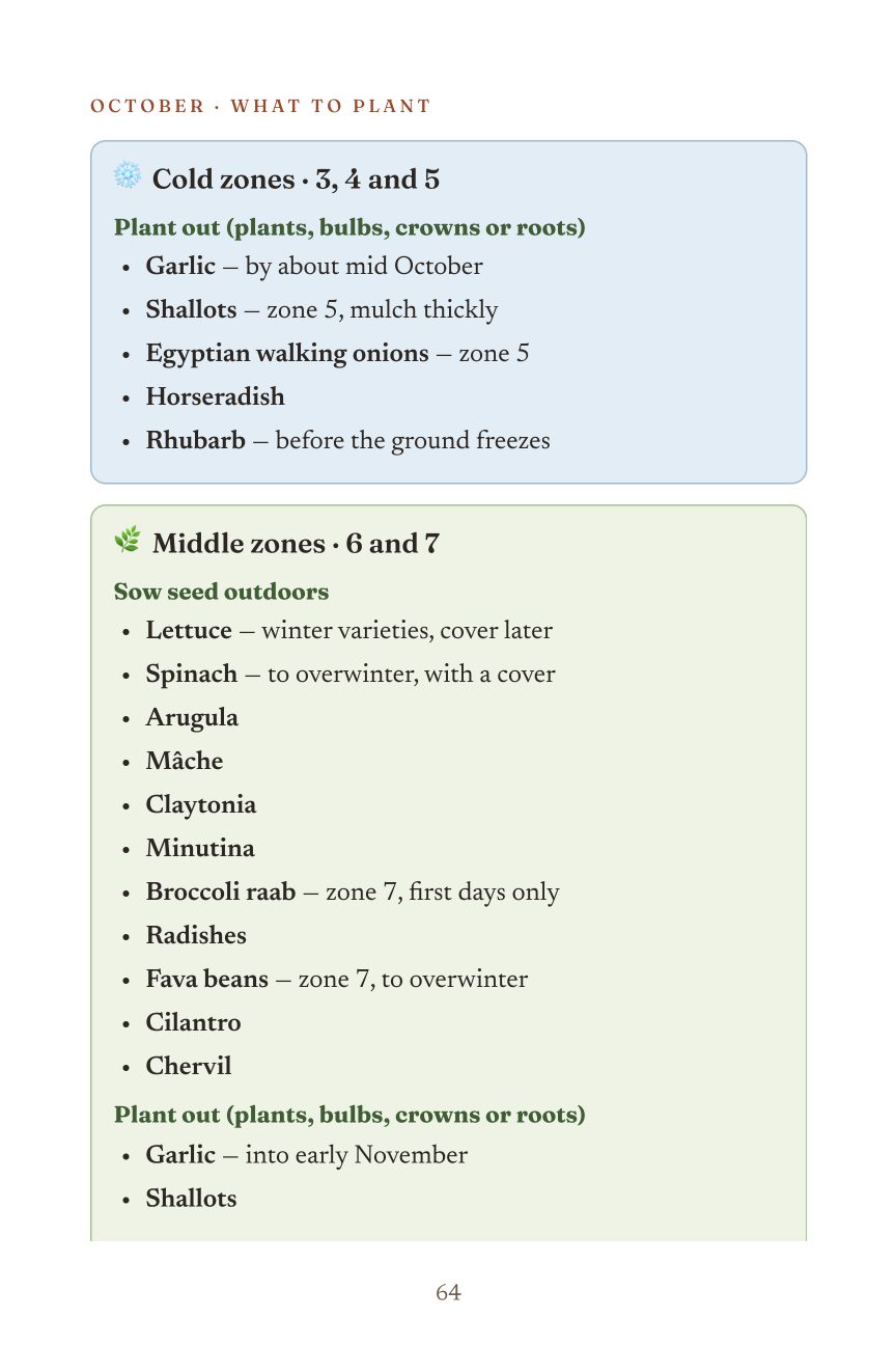 October, what to plant in cold, middle and warm zones