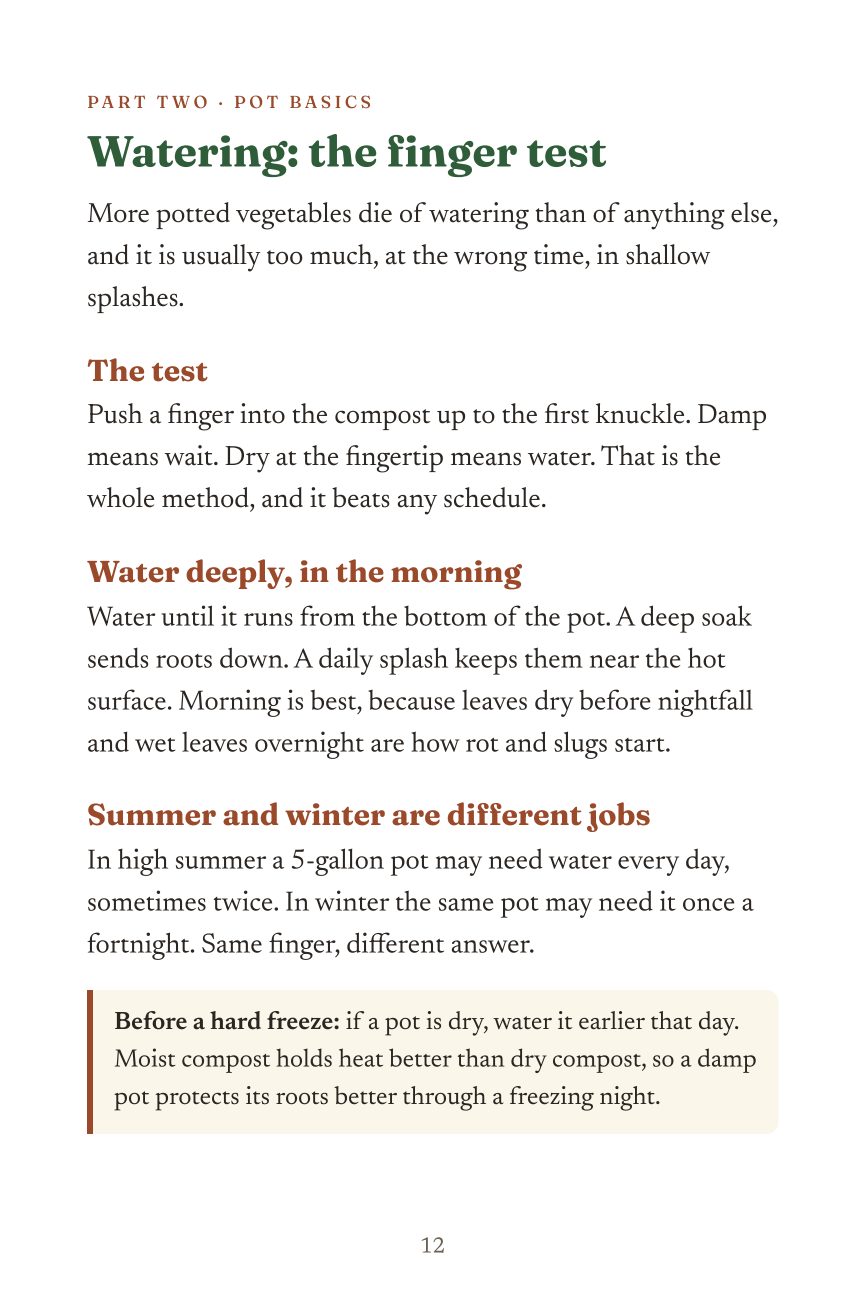 Watering, the finger test